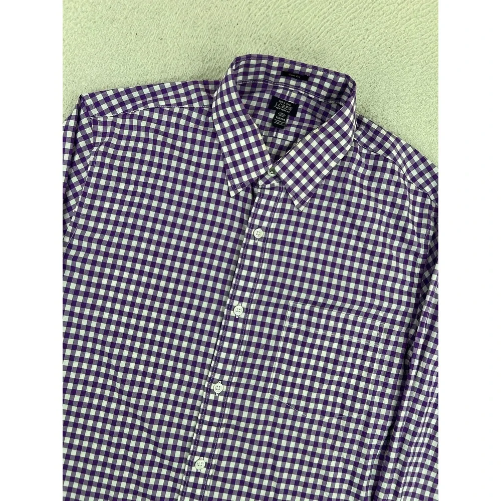 J.Crew Mens Purple Gingham Slim Fit Dress Shirt 15.5 34/35 120s 2-Ply Cotton